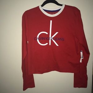 Calvin Klein Crew Neck Racing red crop sweater